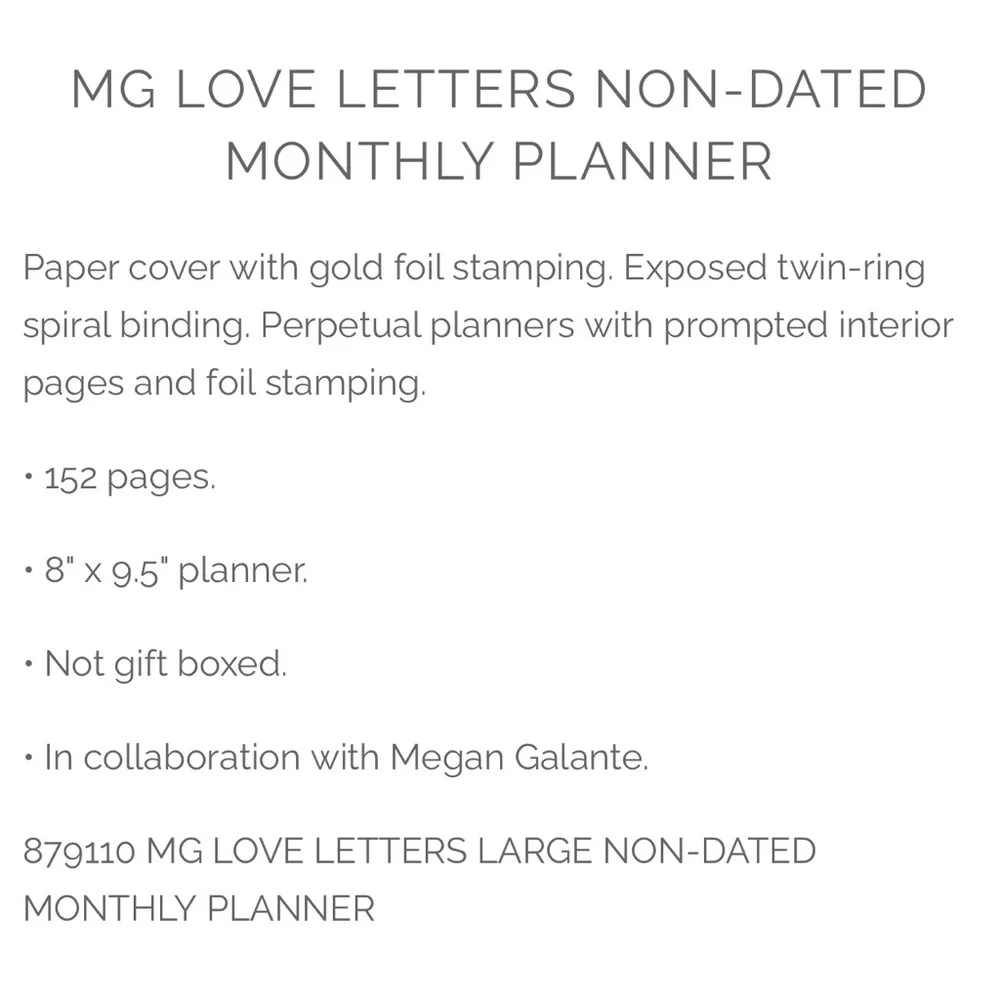 Megan Galante non-dated monthly planner-12 month-pocket & tab-divider-152 pg-NWT